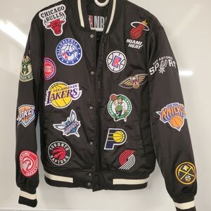 NBA Varsity/Bomber sports Jacket with Embroided NBA Logos, Small/Med